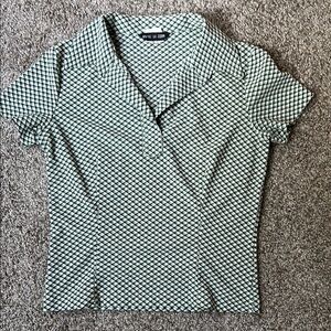 Vintage 90’s Esprit Collar Top Dark Green and White blouse shirt